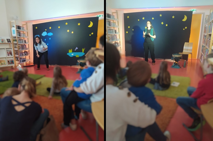 Spectacle sur le thème de l'eau puis sur le thème de l'aventure dans une médiathèque